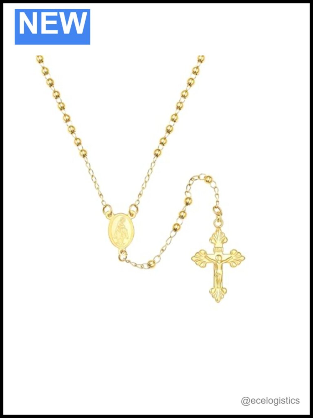 14k Yellow Gold Rosary Necklace Cross Pendant Catholic Prayer Beads Unisex